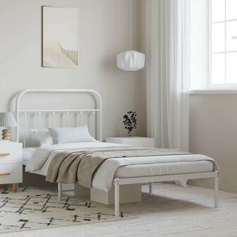 Bedframe met hoofdbord metaal wit 100x200 cm 1