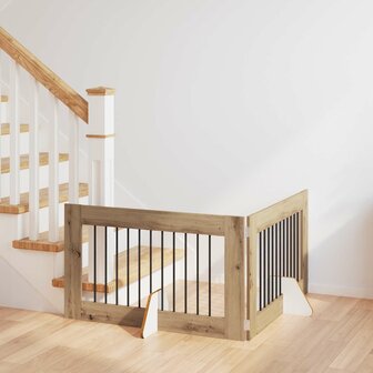 Hondenhekje met standaards 2 pcs Artisanaal eiken 100 x 60 cm 1