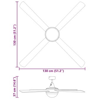 Plafondventilator met licht en afstandsbediening &Oslash; 130 cm 12