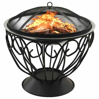 Vuurschaal en barbecue 2-in-1 met pook 59x59x60 cm rvs 1
