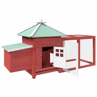 Kippenhok met nestkast 190x72x102 massief vurenhout rood 3