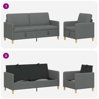 Bankenset met opbergruimte 2 pcs Donkergrijs Polyester 3