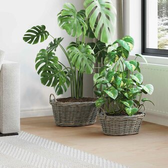 Plantenmand met opslag 2 pcs Grijs Lacak Riet 1