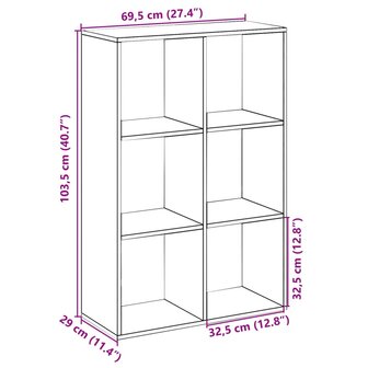 Kamerscherm / boekenkast 69,5x29x103,5 cm hout betongrijs 11