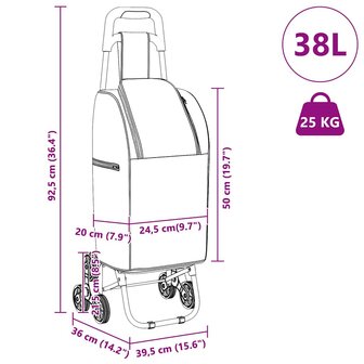 Boodschappentrolley Zwart 39,5 x 33 x 93 cm Oxford stof 12