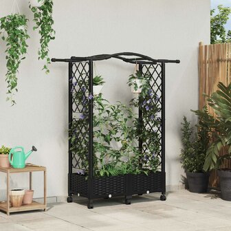 Verhoogde tuinbak met Trellis en Dak Zwart 124 x 40 x 129 cm PP 1