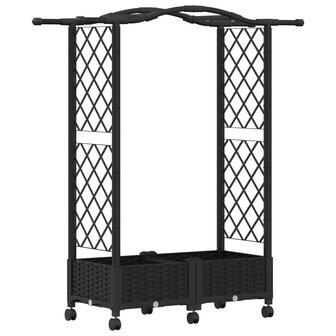 Verhoogde tuinbak met Trellis en Dak Zwart 124 x 40 x 129 cm PP 2
