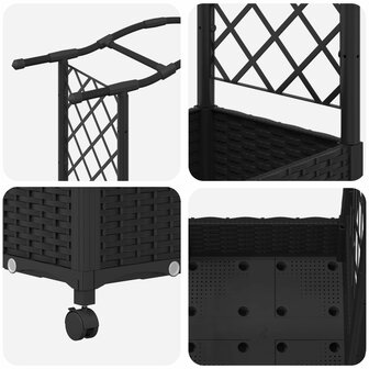 Verhoogde tuinbak met Trellis en Dak Zwart 124 x 40 x 129 cm PP 6