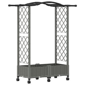 Verhoogde tuinbak met Trellis en Dak Lichtgrijs 124 x 40 x 129 cm PP 2