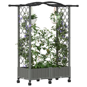 Verhoogde tuinbak met Trellis en Dak Lichtgrijs 124 x 40 x 129 cm PP 3