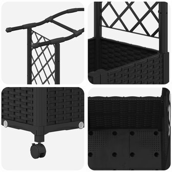 Verhoogde tuinbak met Trellis en Dak Zwart 125 x 40 x 144 cm PP 6