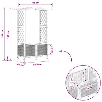 Verhoogde tuinbak met Trellis en Dak Zwart 125 x 40 x 144 cm PP 9