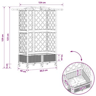 Verhoogde tuinbak met Trellis en Dak Bruin 124 x 40 x 129 cm PP 9