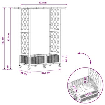 Verhoogde tuinbak met Trellis en Dak Bruin 122,5 x 40 x 127 cm PP 9