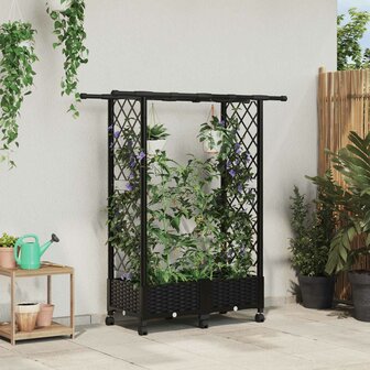 Verhoogde tuinbak met Trellis en Dak Zwart 122,5 x 40 x 127 cm PP 1