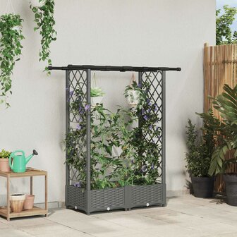 Verhoogde tuinbak met Trellis en Dak Lichtgrijs 122,5 x 40 x 121 cm 1