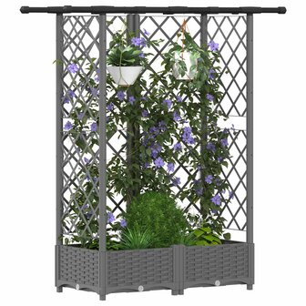 Verhoogde tuinbak met Trellis en Dak Lichtgrijs 124 x 40 x 121 cm PP 3