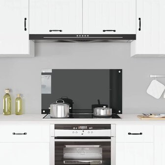 Spatscherm keuken 90x50 cm gehard glas zwart 1