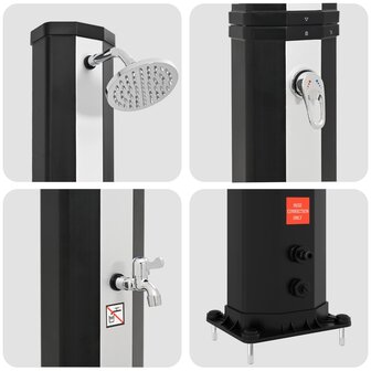Zonnedouche met douchekop en kraan 40 L, zwart en zilver 6