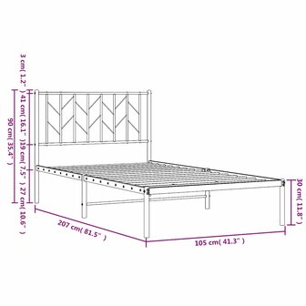 Bedframe met hoofdbord metaal zwart 100x200 cm 11