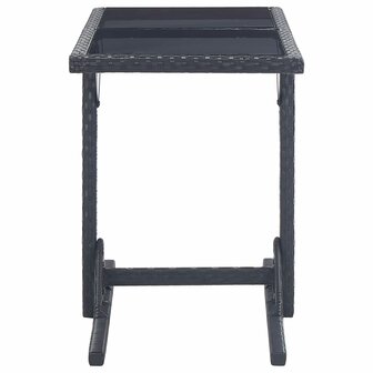 Tuintafel 110x53x72 cm glas en poly rattan zwart 3