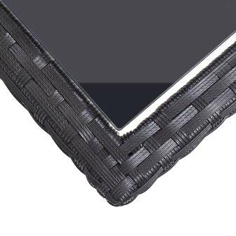 Tuintafel 110x53x72 cm glas en poly rattan zwart 5