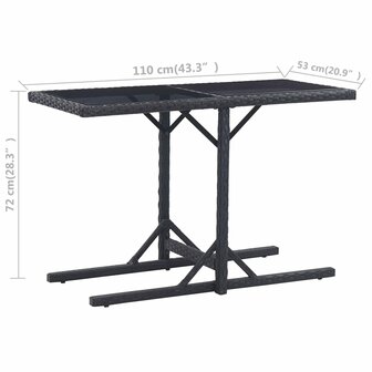 Tuintafel 110x53x72 cm glas en poly rattan zwart 6