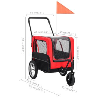 Huisdierenfietskar en joggingbuggy 2-in-1 rood en zwart 9