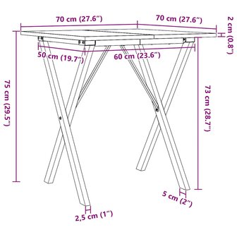 Eettafel X-frame 70x70x75 cm massief grenenhout en staal 10
