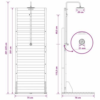 Buitendouche 225 cm Massief grenenhout en roestvrij staal Wit 11