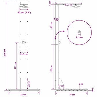 Buitendouche 210 cm Ge&iuml;mpregneerd dennenhout en roestvrij staal 10