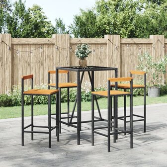 5-delige Tuinbarset poly rattan en massief acaciahout zwart 1