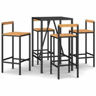 5-delige Tuinbarset poly rattan en massief acaciahout zwart 2