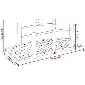 Tuinbrug met leuningen 150x67x56 cm massief vurenhout 6