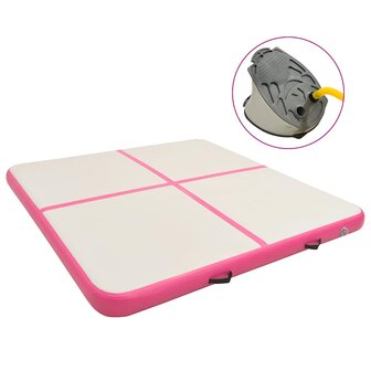 Gymnastiekmat met pomp opblaasbaar 200x200x15 cm PVC roze 1