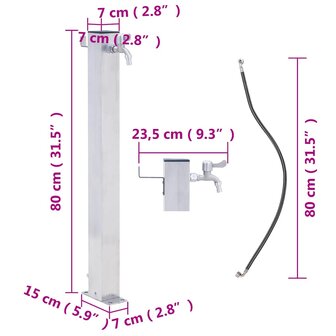Waterzuil vierkant 80 cm roestvrij staal 7