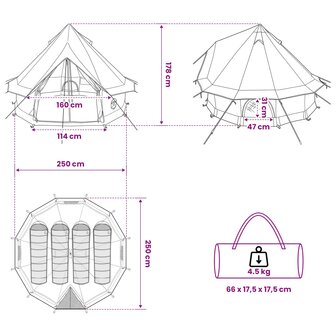 Tipi Tent met dak Bruin Grijs 250 x 250 cm Polyester en staal 11