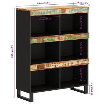 Bijzetkast 85x33x107 cm massief gerecycled hout 8