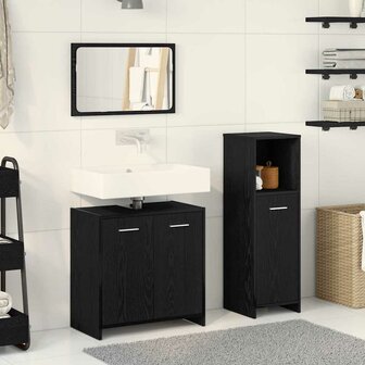 Badkamermeubelset met plank 3 pcs Zwart Eiken Bewerkt hout 1