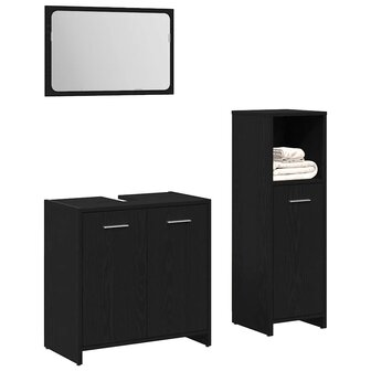 Badkamermeubelset met plank 3 pcs Zwart Eiken Bewerkt hout 3