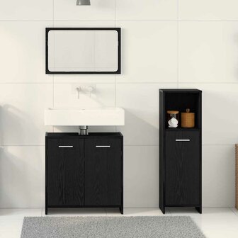 Badkamermeubelset met plank 3 pcs Zwart Eiken Bewerkt hout 4