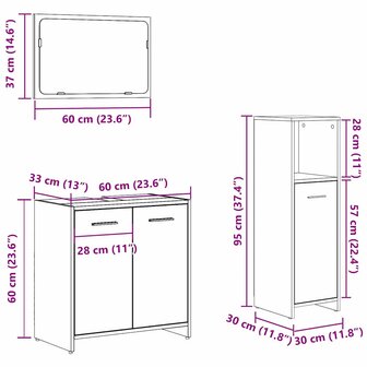 Badkamermeubelset met plank 3 pcs Zwart Eiken Bewerkt hout 11