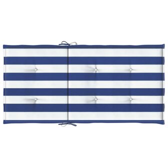 Stoelkussens 2 st lage rug gestreept stof wit en blauw 7