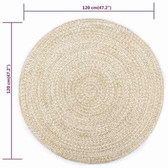 Vloerkleed handgemaakt 120 cm jute wit en naturel 5
