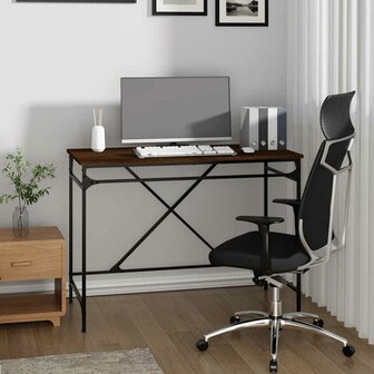 Bureau 100x50x75 cm bewerkt hout en ijzer bruin eikenkleur 1
