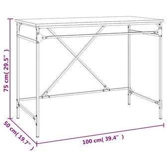Bureau 100x50x75 cm bewerkt hout en ijzer bruin eikenkleur 9