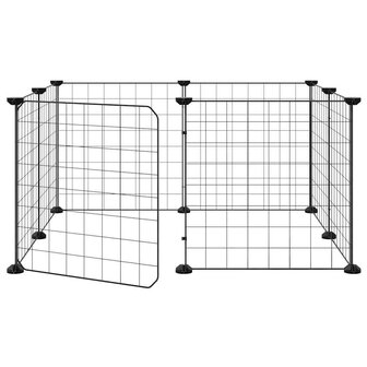 Vrijloophok met 8 panelen en deur, zwart 70x70x35 cm staal 4