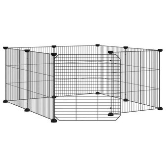 Vrijloophok met 8 panelen en deur, zwart 70x70x35 cm staal 2