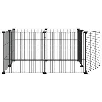 Vrijloophok met 8 panelen en deur, zwart 70x70x35 cm staal 5