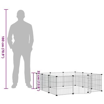Vrijloophok met 12 panelen en deur, zwart 105x105x35 cm staal 9